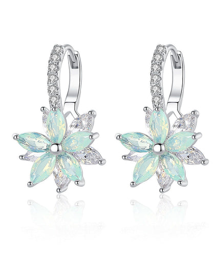 White Flower Zircon Copper Hoop Earrings