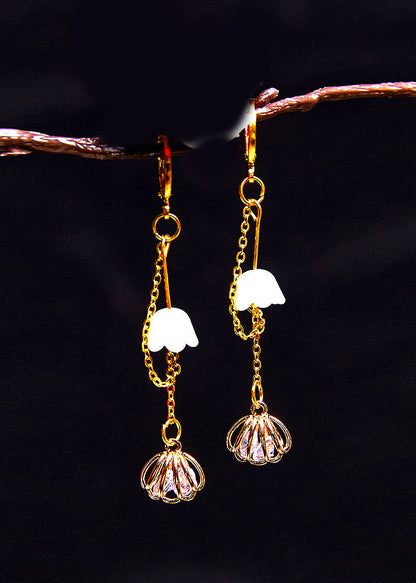 Art Bud Wrap Zircon 14k Gold Tassels Drop Earrings