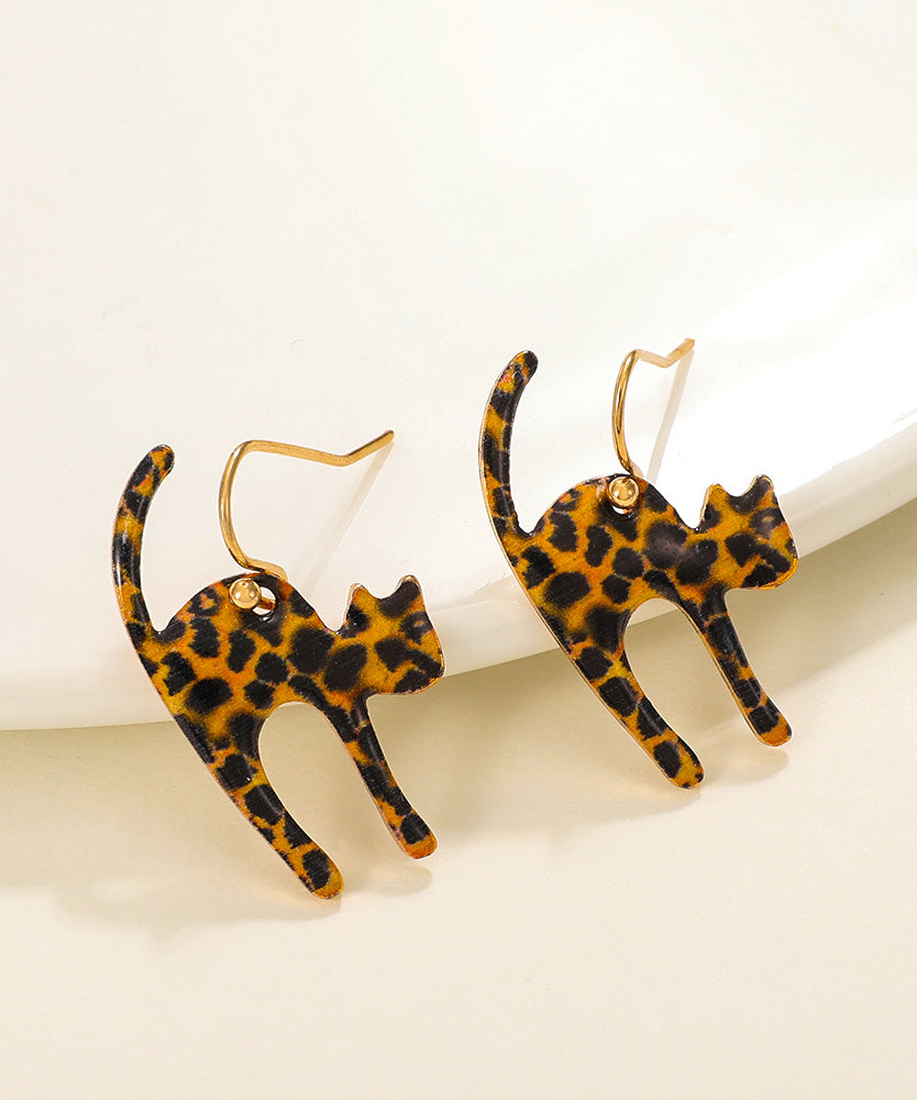 Leopard Alloy Leopard Little Cat Hoop Earrings