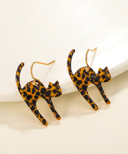 Leopard Alloy Leopard Little Cat Hoop Earrings