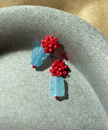 Vogue Red Alloy Gem Stone Beads Raspberry Stud Earrings