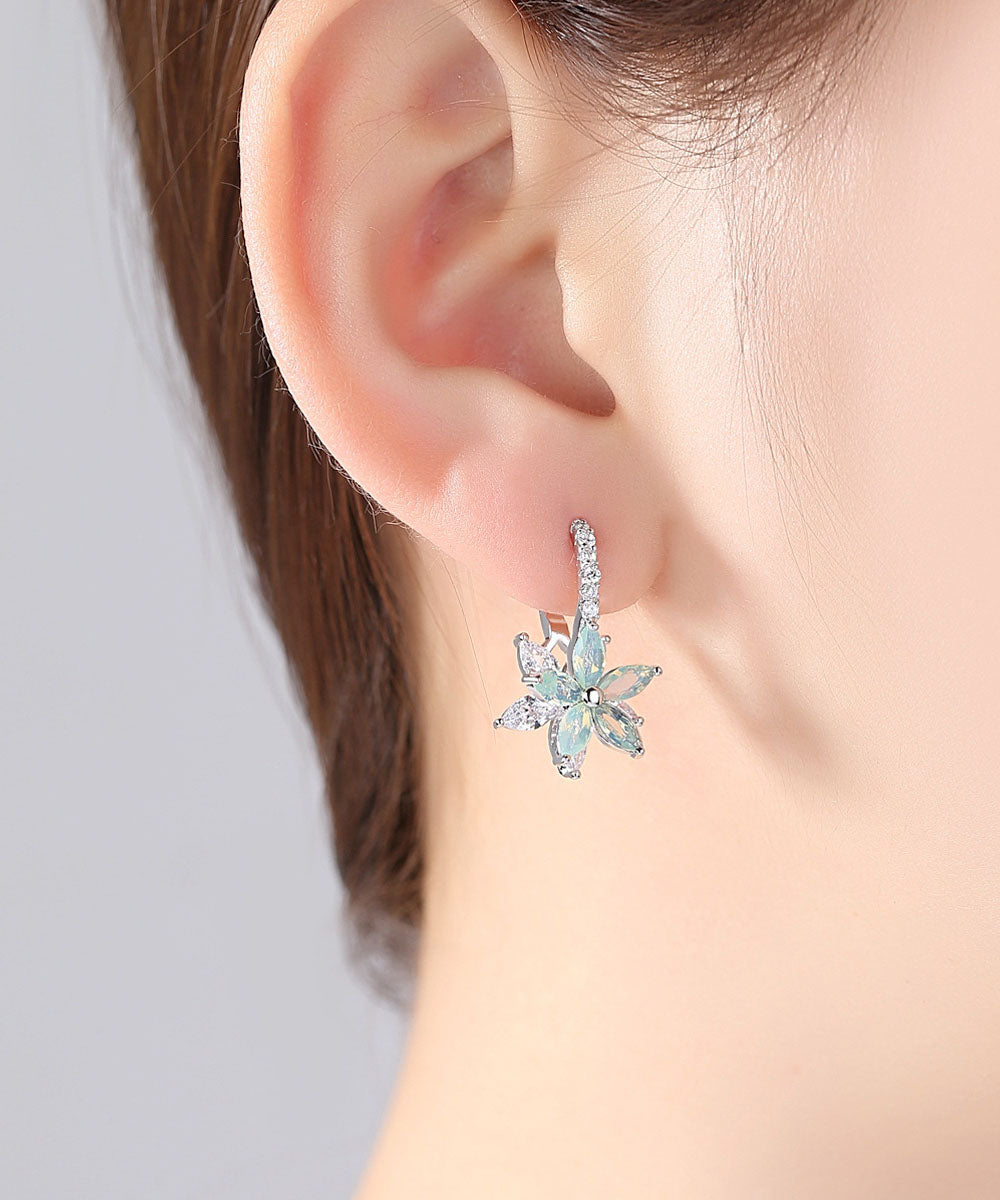 White Flower Zircon Copper Hoop Earrings