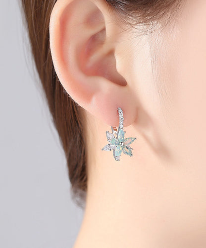 White Flower Zircon Copper Hoop Earrings