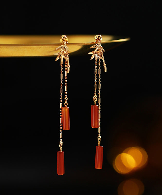Diy Red Jade Agate Drop Earrings