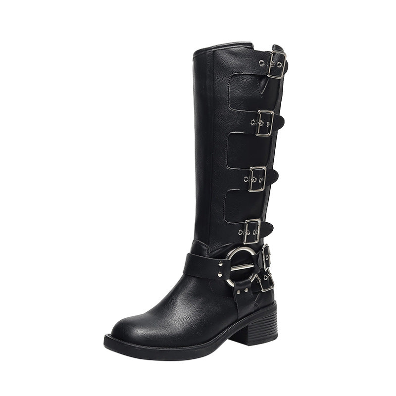 Buckle Chunky Martin Below the Knee British Style Plus Boots