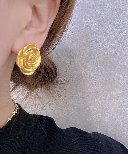 Gold Metal Rose Stud Earrings