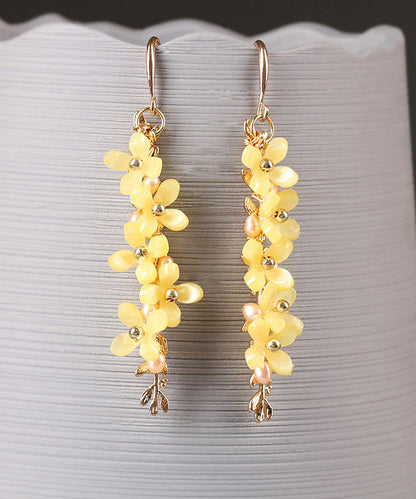 Stylish Yellow Sterling Silver Pearl Drop Earrings