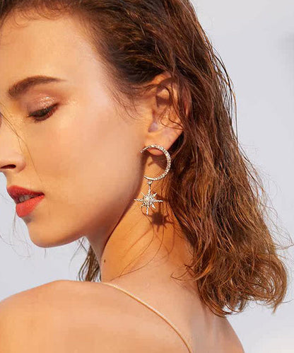 New Silk Zircon Moon Stars Alloy Drop Earrings