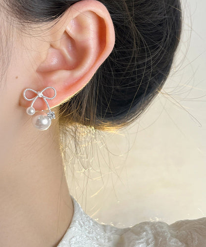Grey Alloy Pear Bow Stud Earrings