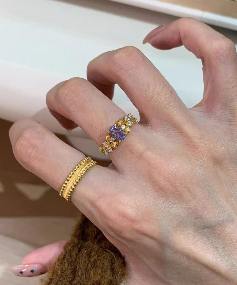 Retro Gold Sterling Silver Overgild Zircon Rings Two-piece Set