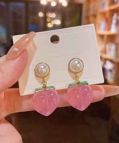 Pink Alloy Acrylic Honey Peach Drop Earrings