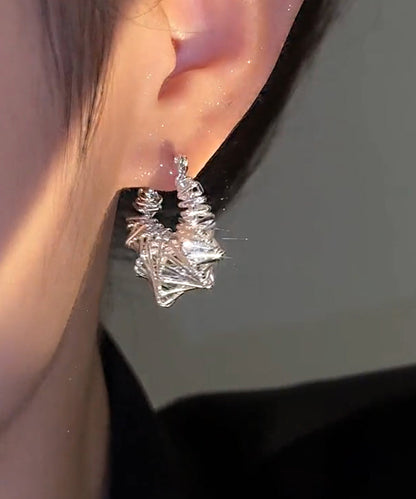 Brief Silk Copper Zircon Wrinkled Hoop Earrings