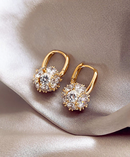 Gold Copper Alloy Zircon Spherical Hoop Earrings
