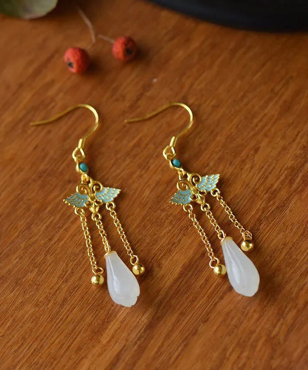 White Orchid Jade Drop Earrings