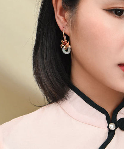 Retro Grey 14k Gold Gem Stone Drop Earrings
