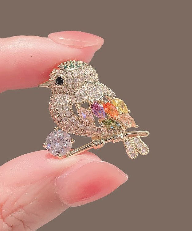 Gold Alloy Inlaid Zircon Magpie Brooches