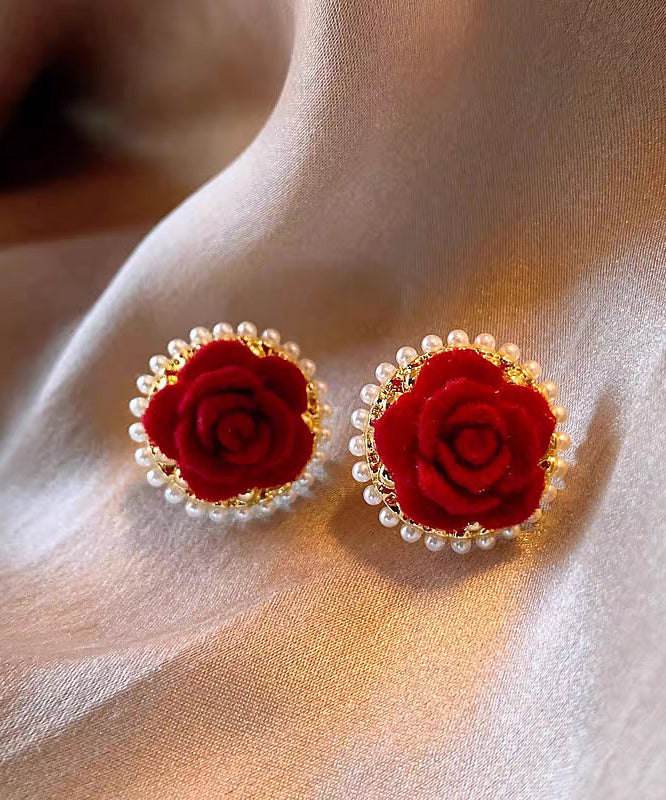 Red Copper Alloy Pile Coating Stud Earrings