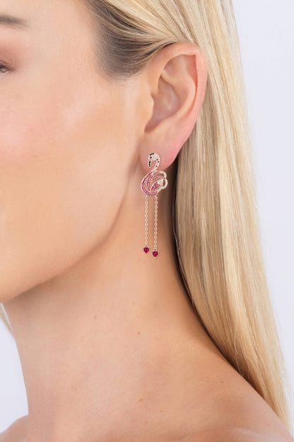 Pink Flamingo 18k Gold Plated Cz Drop Earrings