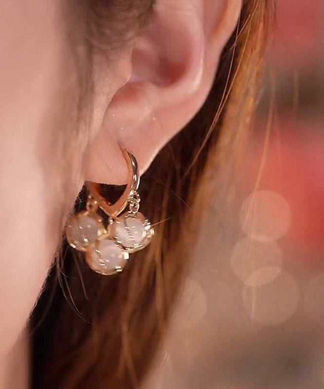 Modern White Sterling Silver Alloy Gem Stone Lily of the Valley Drop Earrings