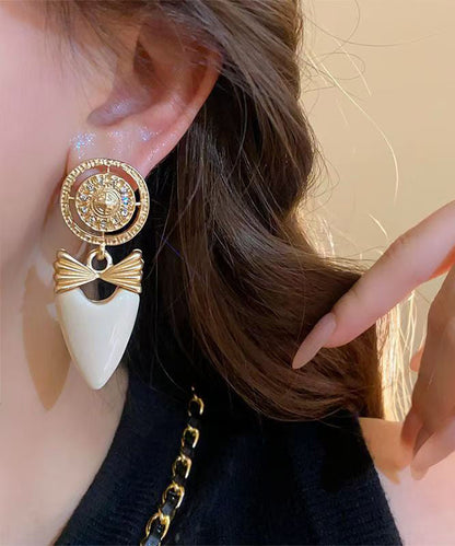 Gold Copper Alloy Zircon Bow Love Drop Earrings