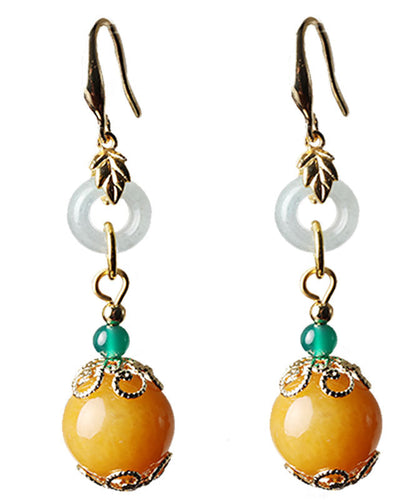 Yellow Sterling Silver Overgild Jade Drop Earrings