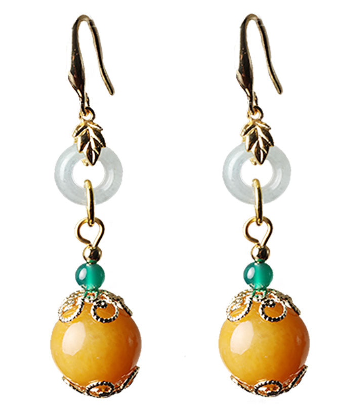 Yellow Sterling Silver Overgild Jade Drop Earrings
