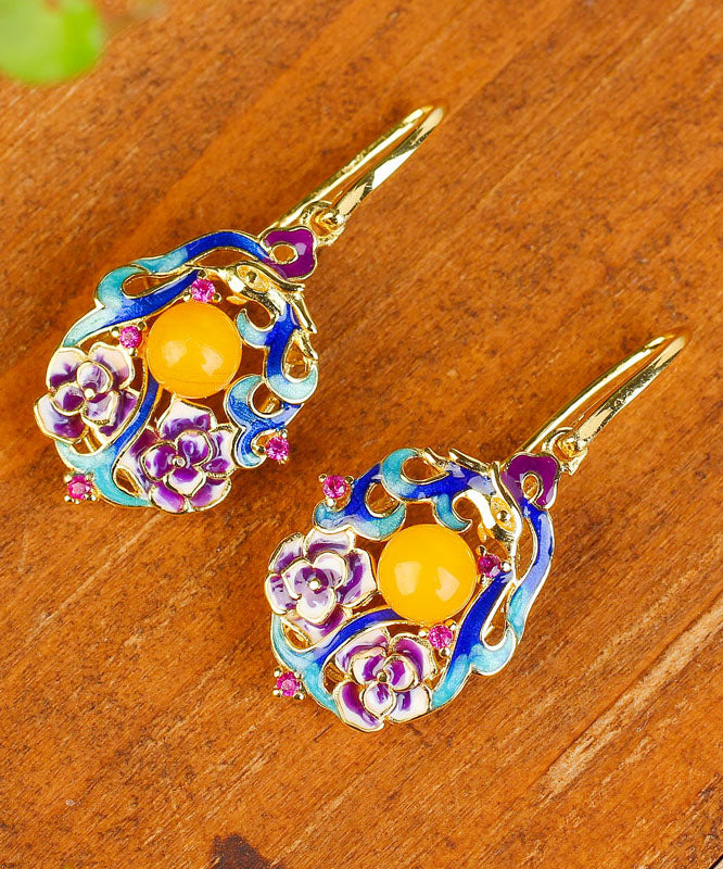 Classy Colorblock Sterling Silver Inlaid Beeswax Drop Earrings
