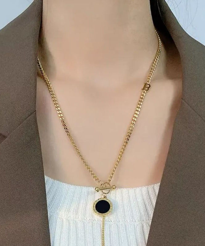 Gold Copper Graphic Chain Linked Tassel Lariat Necklace