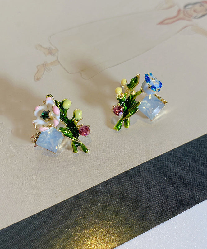 Stylish Multicolour Alloy Enamel Stud Earrings