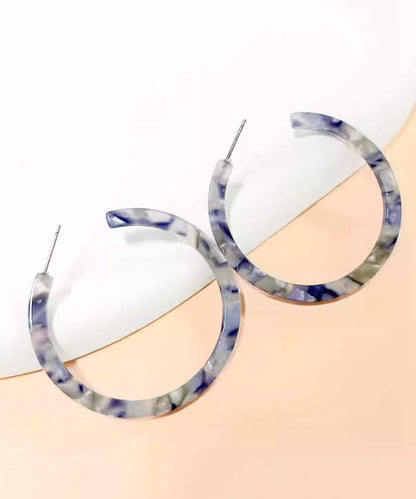 Oversize Blue Print C Type Geometry Hoop Earrings