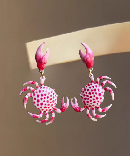 Novelty Pink Copper Overgild Crab Drop Earrings