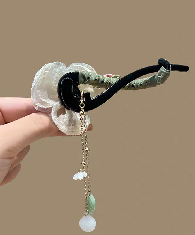 Original Design Apricot Fabric Tulle Pearl Tassel Hairpin