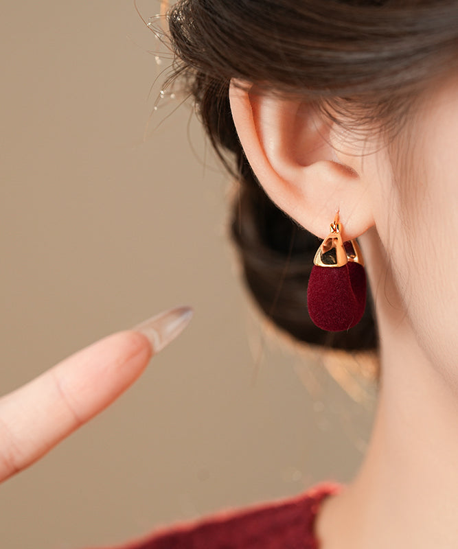Vogue Red Copper Alloy Flocking U-shape Hoop Earrings