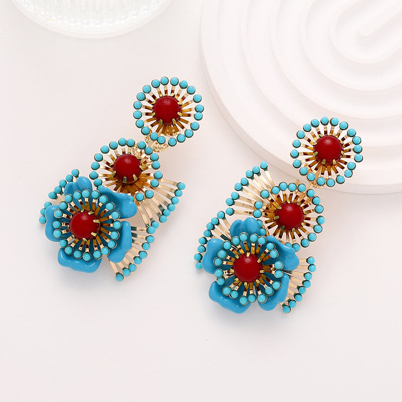 Retro Style Turquoise Flower Earrings