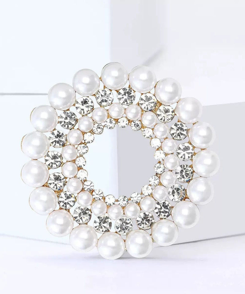 Classy White Alloy Pearl Zircon Brooches