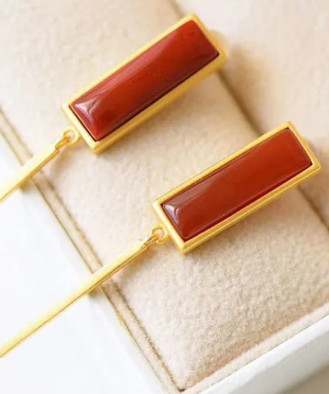 Red Agate Silver Drop Earrings