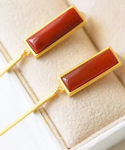 Red Agate Silver Drop Earrings