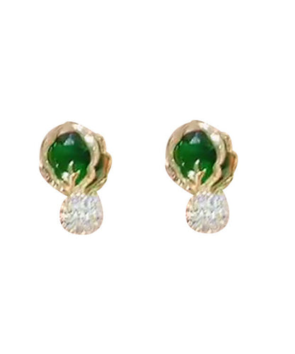 Green Cabbage Sterling Silver Overgild Zircon Stud Earrings