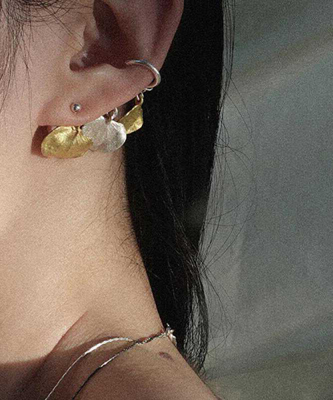 Yellow Sterling Silver Leaf Hoop Earrings