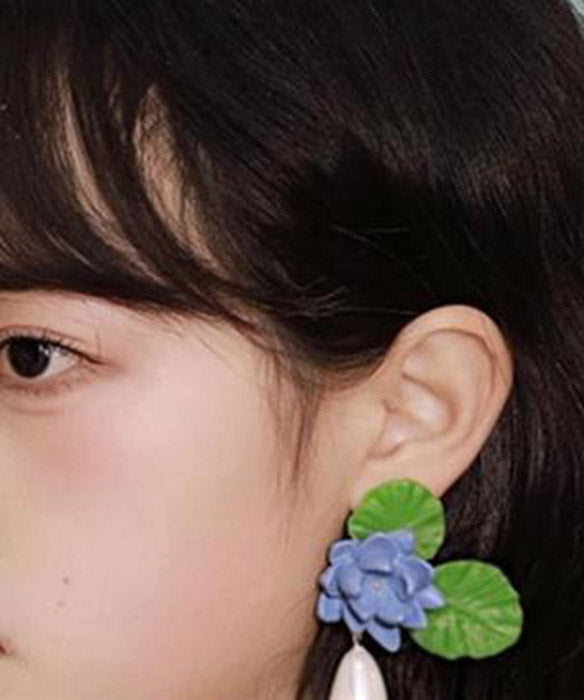 Blue Lotus Acrylic Resin Drop Earrings