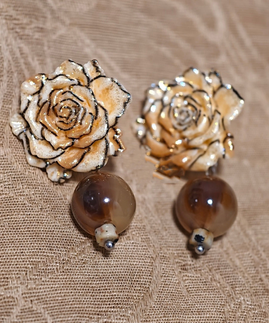 Retro Brown Alloy Resin Drop Earrings