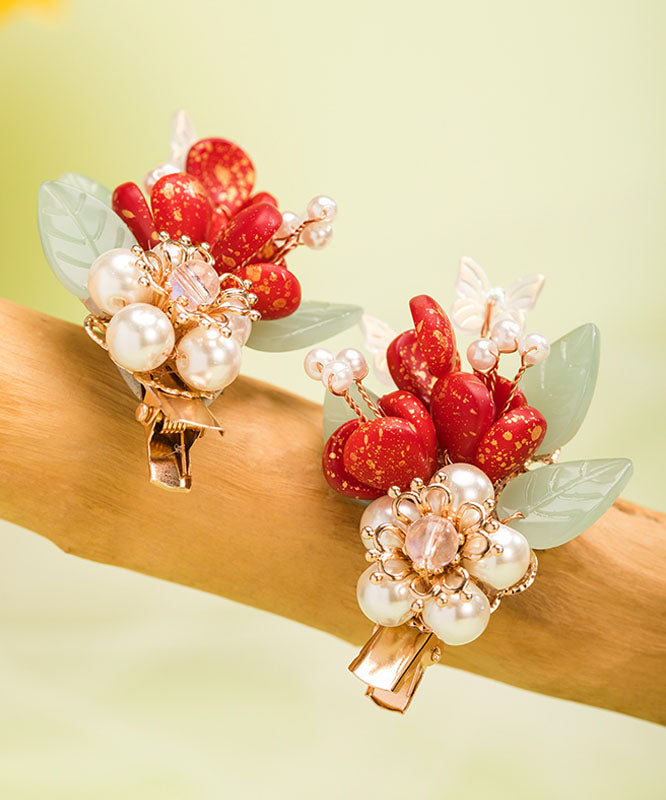 Multicolor Alloy Pearl Colored Glaze Leaf a Pair Hairpin