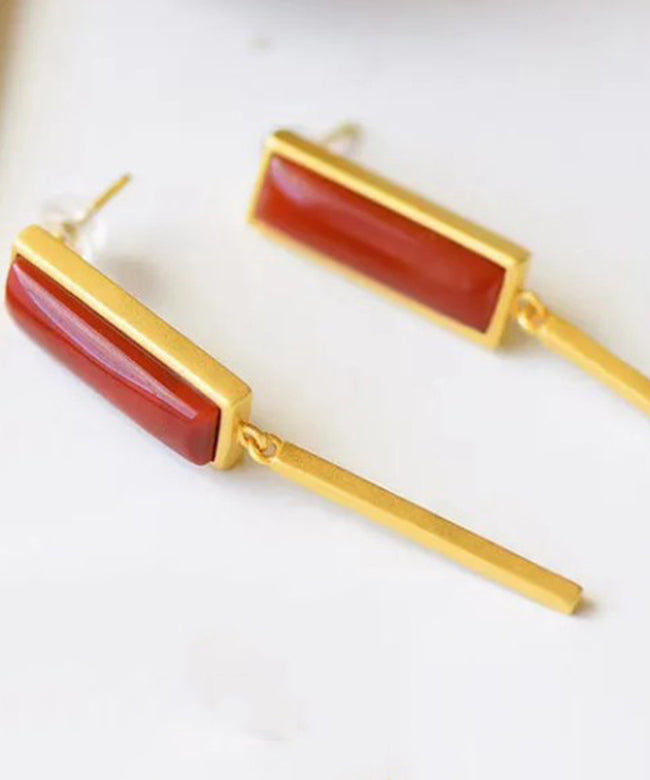 Red Agate Silver Drop Earrings