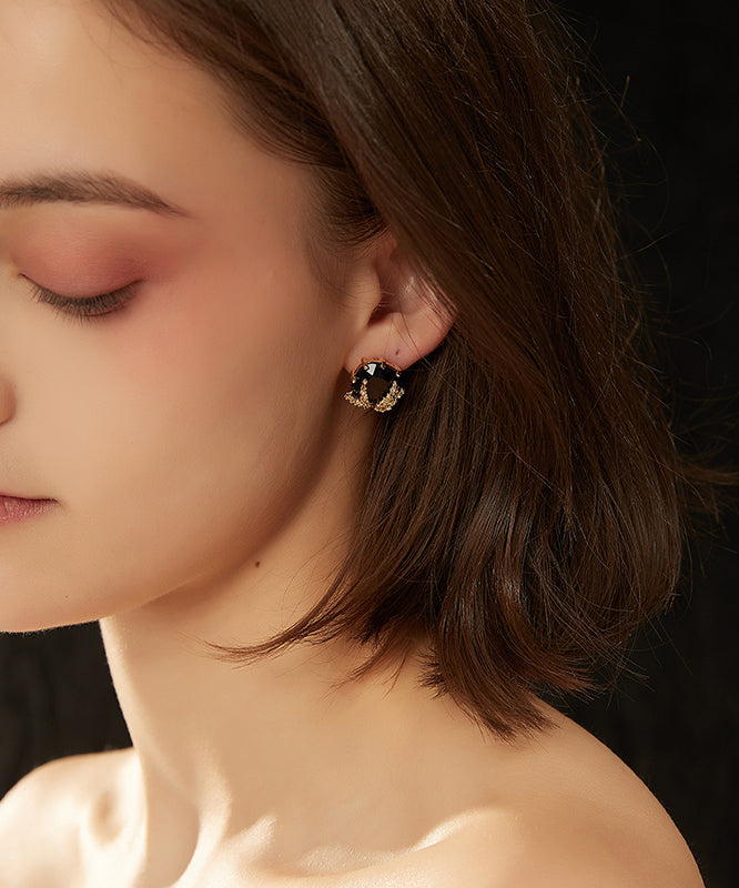 Stylish Black Copper Overgild Resin Stud Earrings