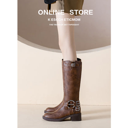 Buckle Chunky Martin Below the Knee British Style Plus Boots