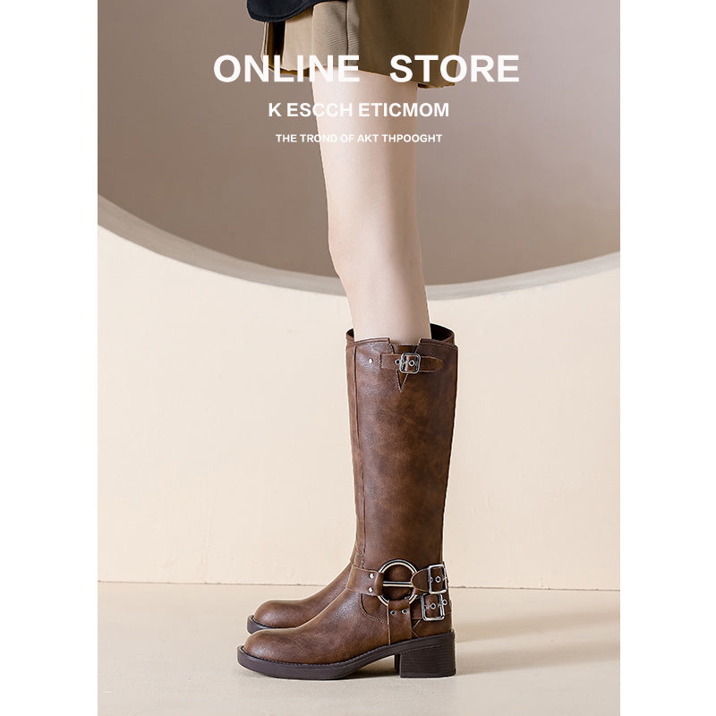 Buckle Chunky Martin Below the Knee British Style Plus Boots