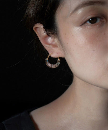 Gold Copper Overgild Shell Hoop Earrings