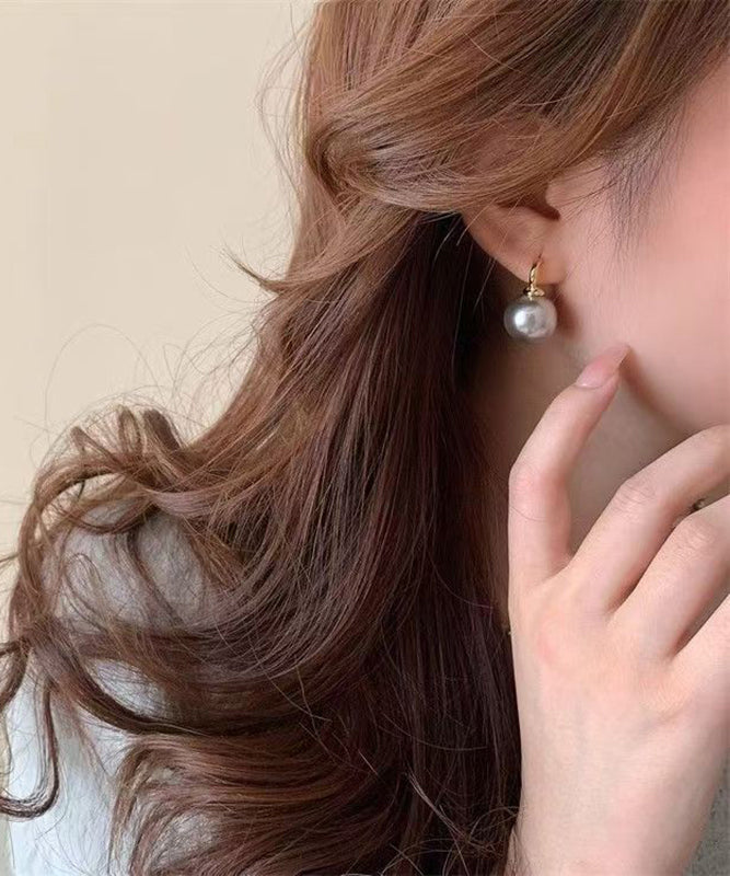 Gold Copper Overgild Pearl Stud Earrings