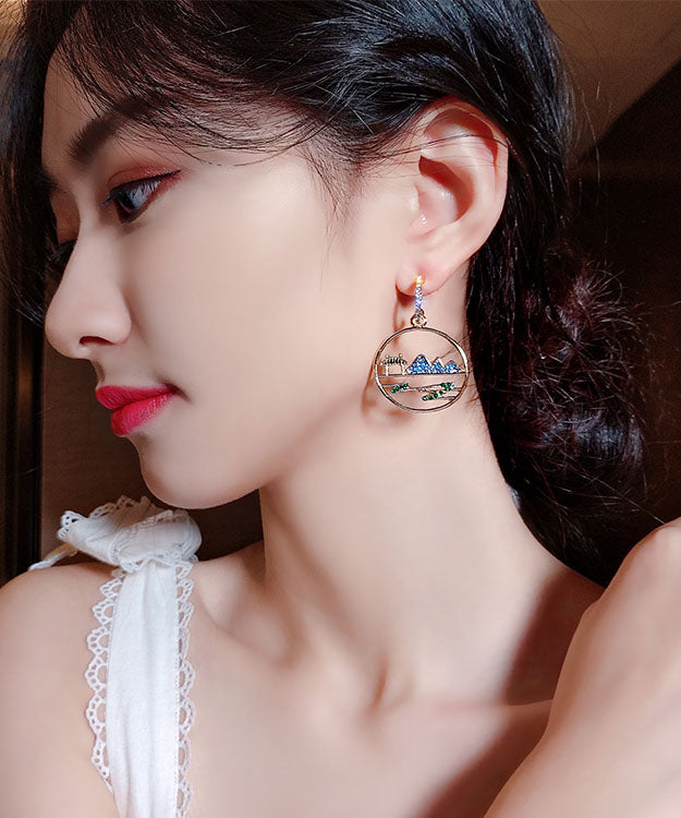 Blue Alloy Zircon Landscape Drop Earrings