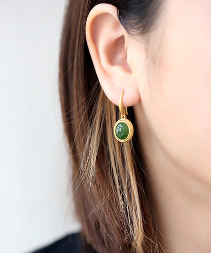 Spinach Green Sterling Silver Inlaid Jade Drop Earrings